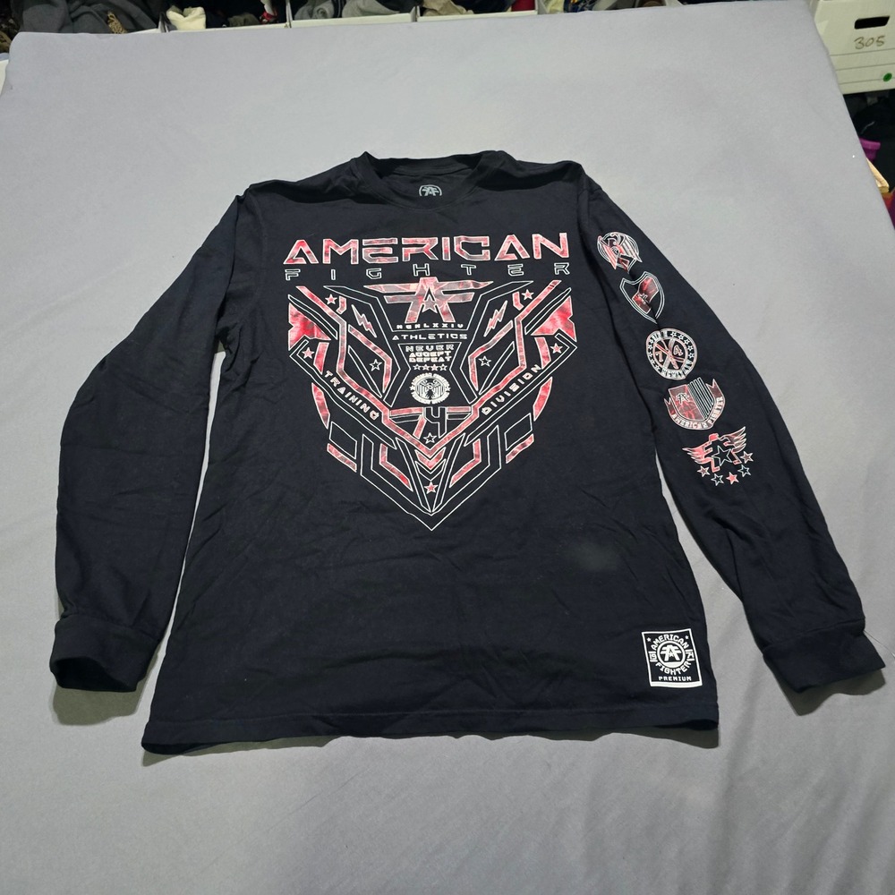 American Fighter Long Sleeve Shirt Men Large Black Red Graphic Training Division